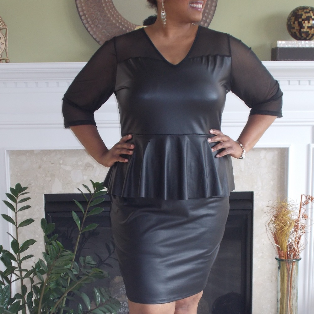 Faux Leather Peplum Mini Dress 3X